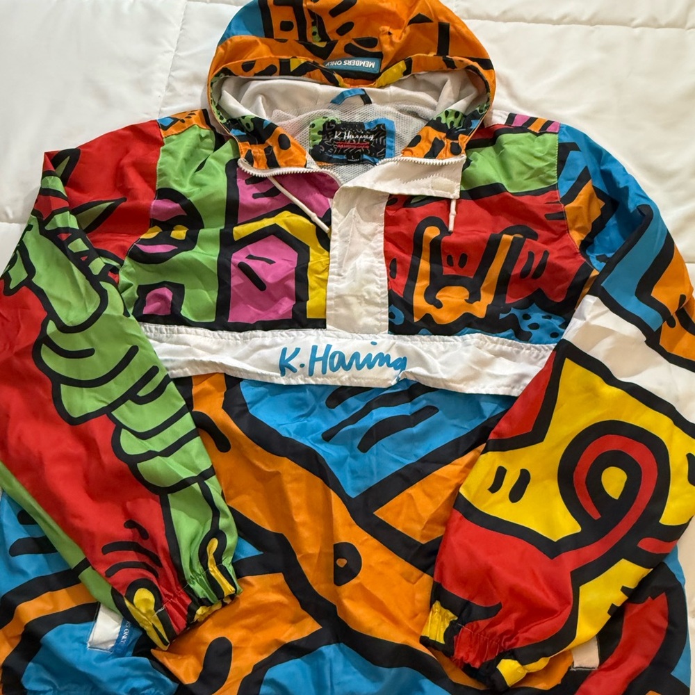 Mens K. Haring + Members Only Colorful Graphic Windbreaker Jacket